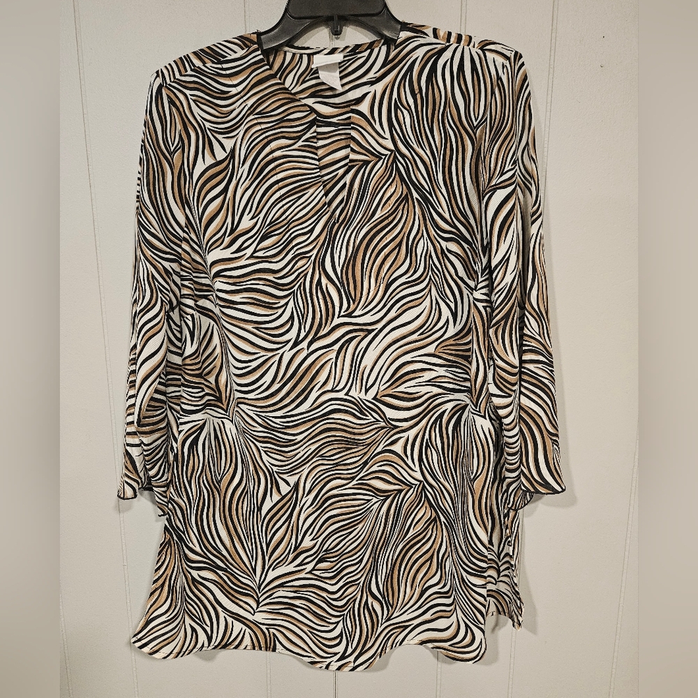 Studio C Plus Women's Zebra Geometric Striped Long Sleeve Flowy Top 14/16